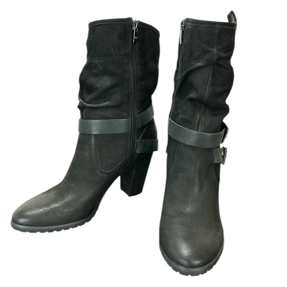 Marc Fisher MFFamous Black Nubuck Leather Mid Calf‎ Boots Booties 10M